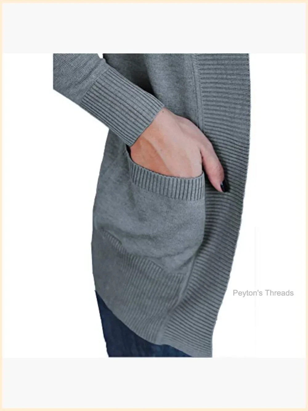 Open Front Cardigan with Pockets, 80% Viscose 20% Nylon Knit